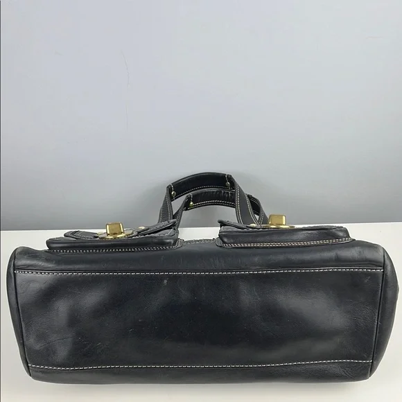 RARE Coach Legacy Collection Black Hot Pink Leather Brass Satchel Shoulder Bag - Picture 9 of 16